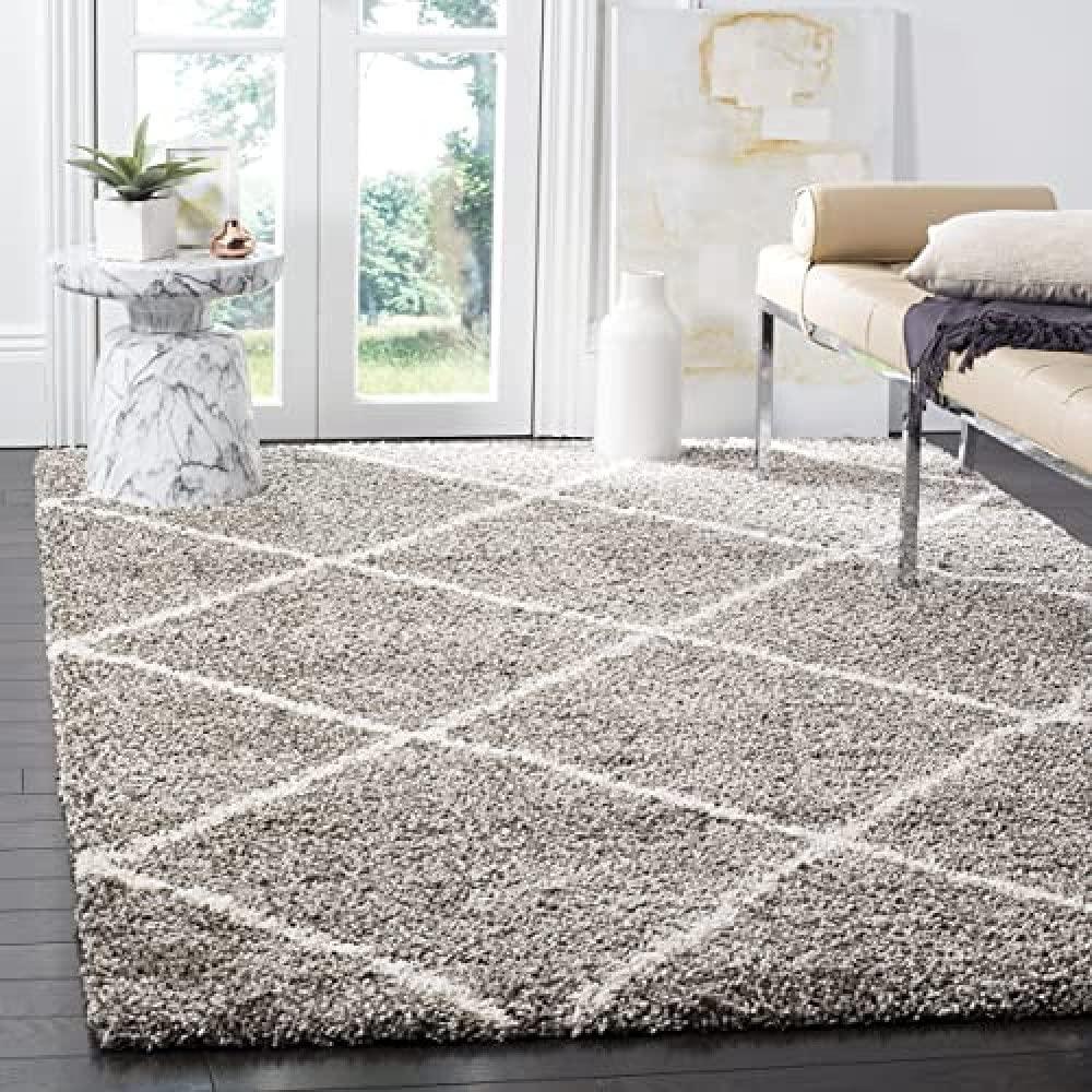 SAFAVIEH Hudson Shag Collection Area Rug - 6' x 9', Grey & Ivory, Modern Diamond Trellis Design, Non-Shedding & Easy Care, 2-inch Thick Ideal for High Traffic Areas in Living Room, Bedroom (SGH281B)