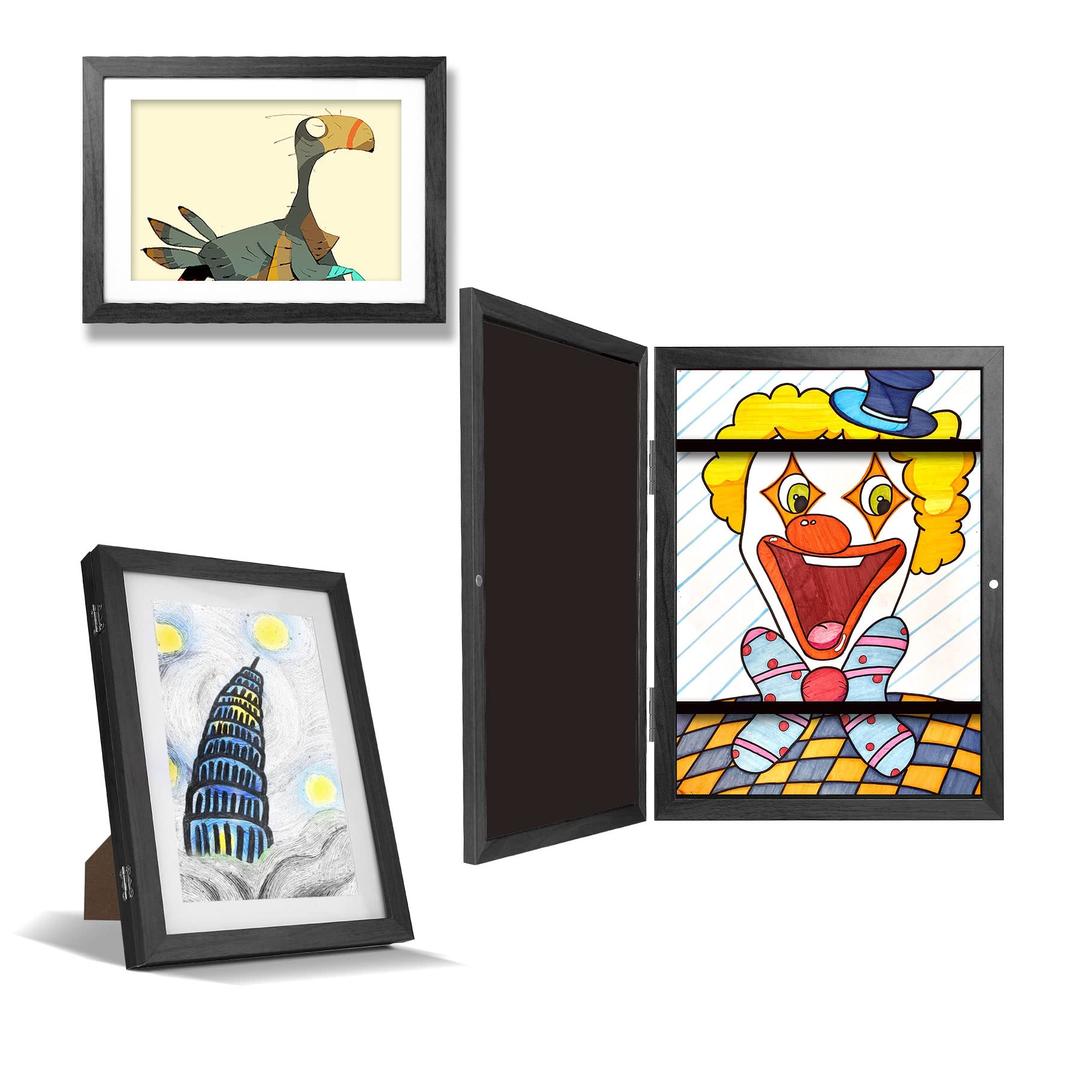 Kids Art Frames,9.5x13 Front Opening Artwork Frames Changeable Picture Display for DIN, Holds 50 Pcs, for 3D Picture,A4 Art-Work,Crafts,Children Drawing,Hanging Art,Portfolio Storage-Black