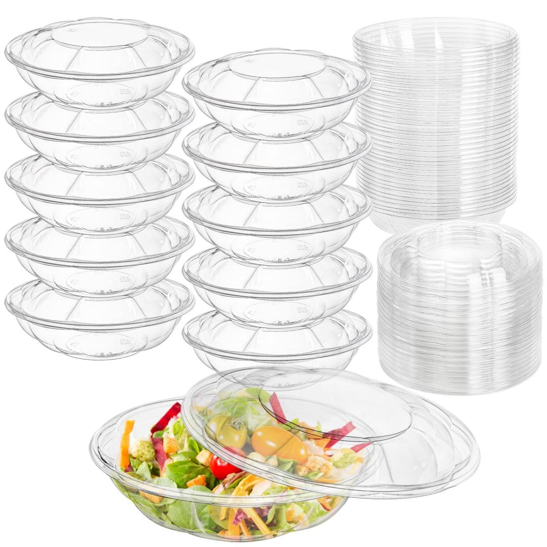 Mezchi 50 Pack Plastic Salad Bowls with Lids, 18 oz Disposable Salad To-Go Container for Lunch, Clear Acai Bowls for Takeout Fruits, Meal Prep, Nuts, Serving, and Mixing