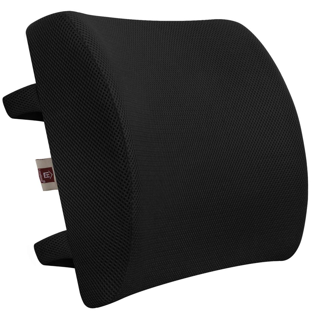 Lumbar Support Pillow for Chair and Car, Back Support for Office Chair Memory Foam Cushion with Mesh Cover for Back - Black