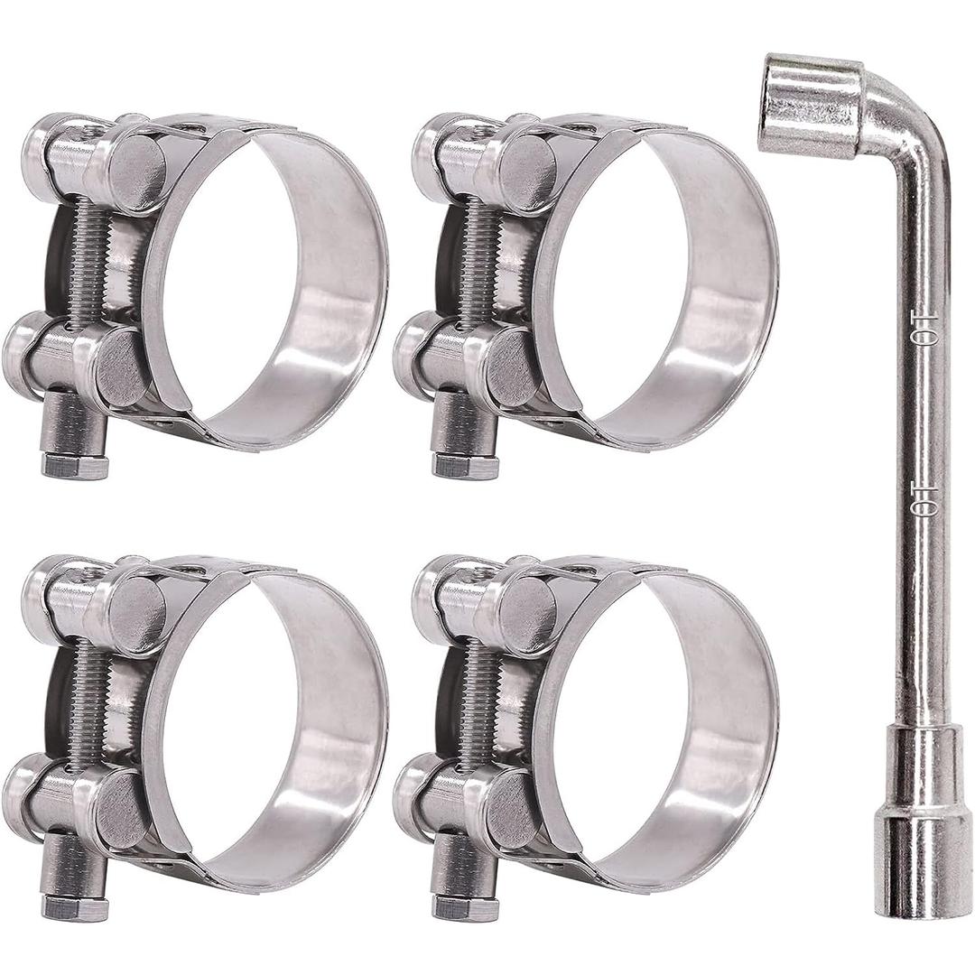 Excefore 44-47mm T-Bolt Hose Clamps 304 Stainless Steel Heavy Duty Ear Clamp Tube Clamp Adjustable Pipe Clamps for 1.7''-1.9'' Dia Range Hose (4 PCS)