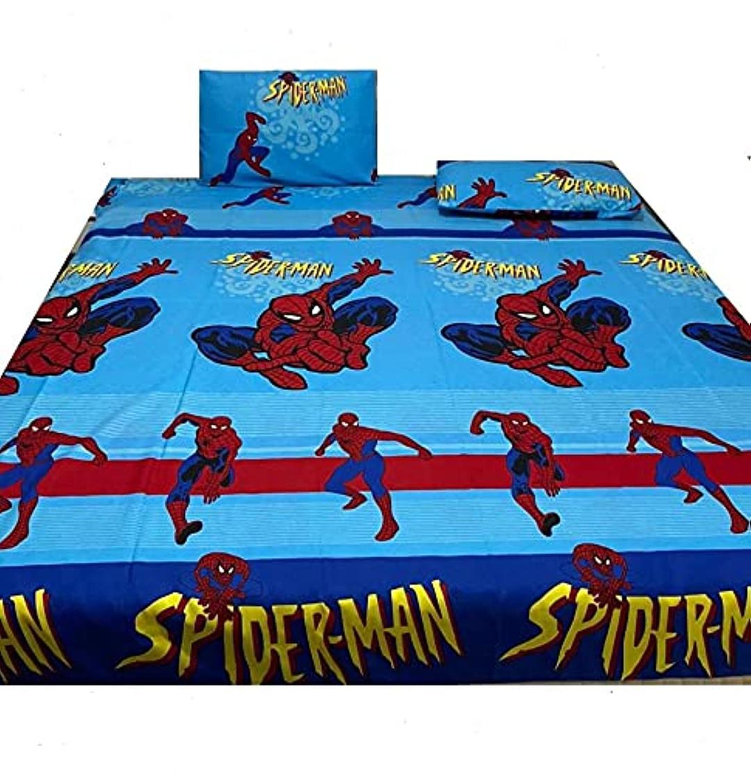 HIGHLAND Spiderman Kids bed sheet - 100% Cotton Kids Double Bed Sheet/Pillow Case Set - 275 CM* 275 CM Kid's Cartoon Bed Sheet, King size – Kids Bedding, Super Hero Bed sheet