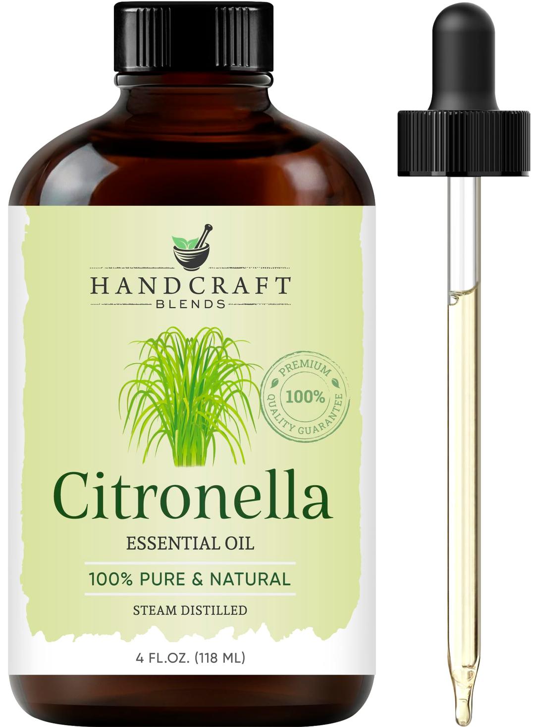 Handcraft Blends Citronella Essential Oil - Huge 4 Fl Oz - 100% Pure and Natural - Premium Grade with Glass Dropper