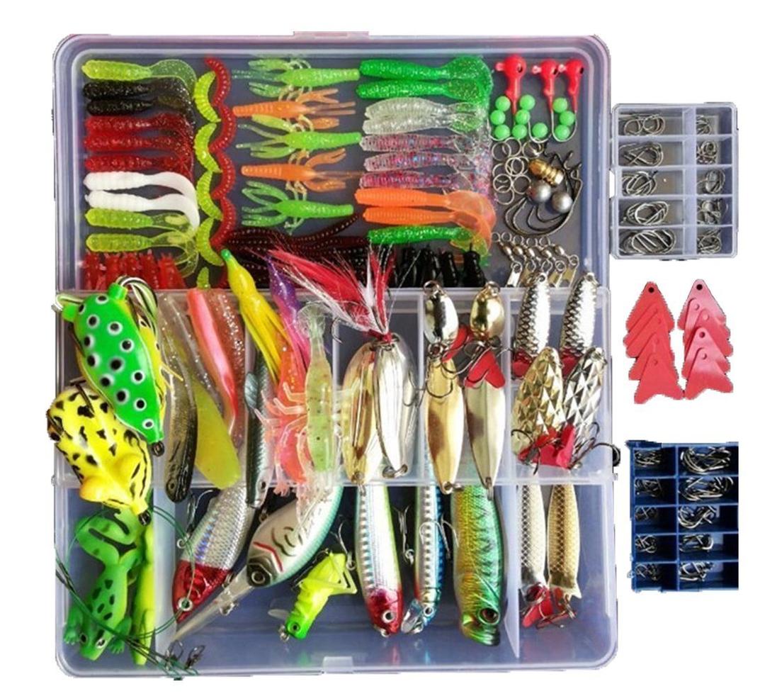 DZHJKIO 275Pcs Fishing Lure Set Kit Soft and Hard Lure Baits Tackle Set Bionic Bass Trout Salmon Minnow Popper Crank Rattlin Pencil Plastic Topwater Frogs Lure Metal Lures Spinner