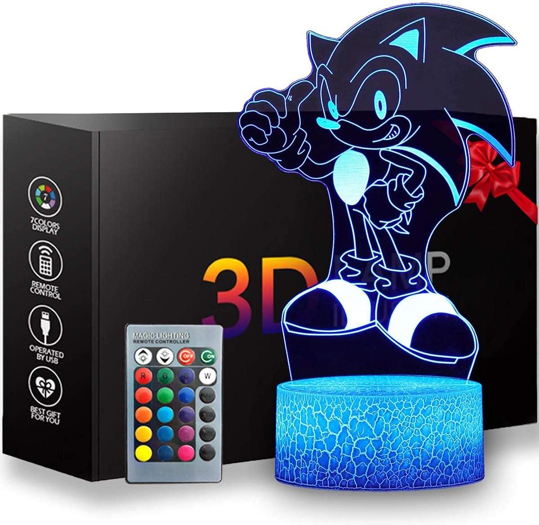 Nefelibata Sonic The Hedgehog 3D Night Light for Kids, 3D Illusion Lamp with 16 Colors Change and Remote Control, Sonic Toys Birthday Gift for Boys and Girls (Hedgehog)