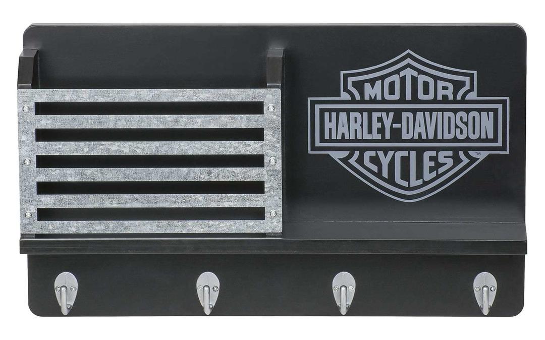 Harley-Davidson Bar & Shield Key Rack, Four Hooks & Metal Accents - Black