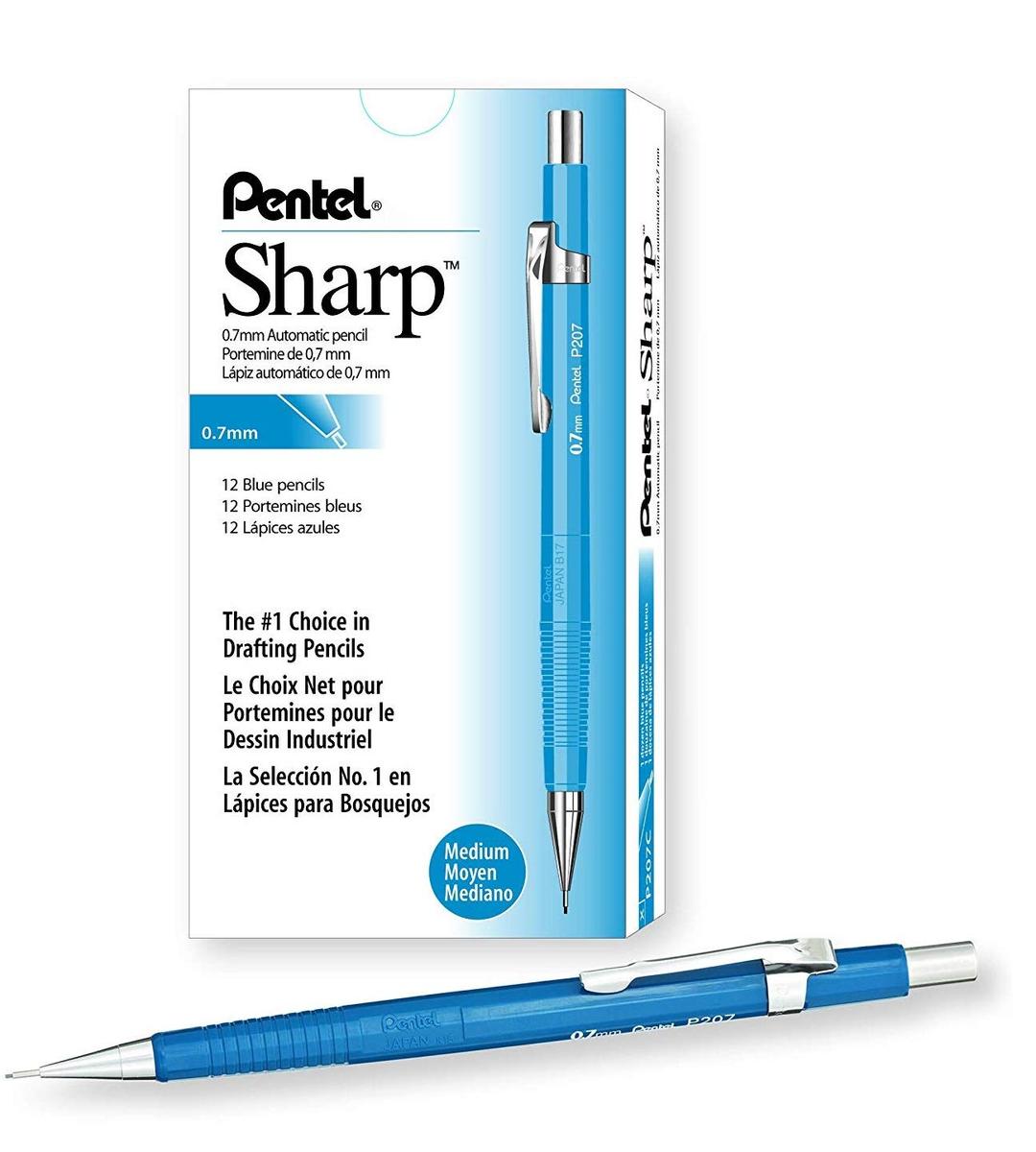 Pentel Sharp Mechanical Pencil, (0.7mm), Medium Line, Blue Barrel, Box of 12 (P207C)