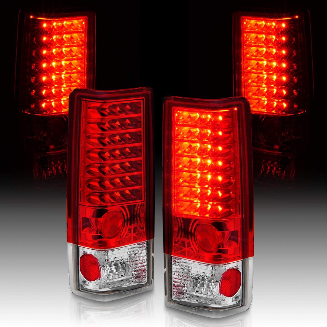 AmeriLitefor 1985-2005 GMC Chevy Astro Safari Van Crystal Red LED Replacement Tail Lights Assembly Pair - Passenger and Driver Side