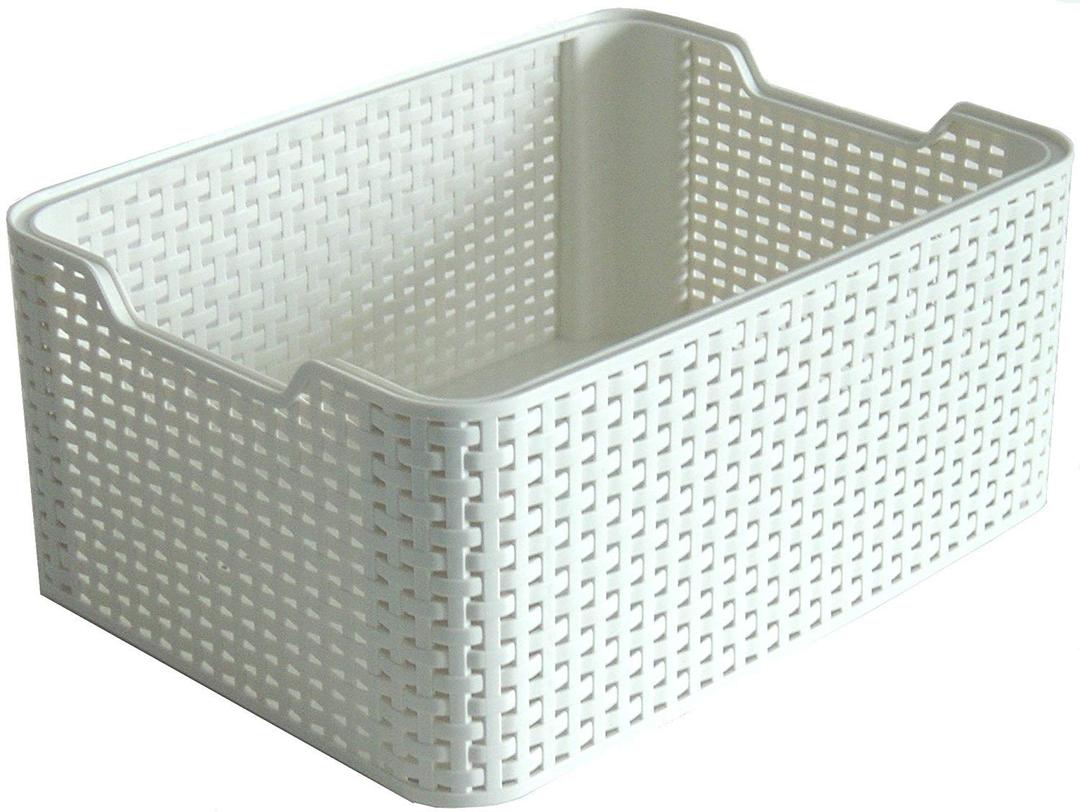 CURVERStyle Rattan Effect Kitchen, Living room, Bathroom, Bedroom, Utility Small Rectangular Storage Basket 6 Litres - White