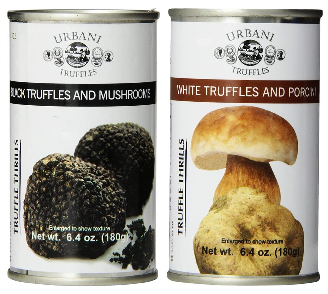 White Truffle And Porcini Sauce + Black Truffle And Mushrooms Sauce by Urbani Truffles | Ideal for Soup, Sauces, Pasta & Risotto | Italian Finest, Premium Quality, Natural Gourmet Taste | 180g Each