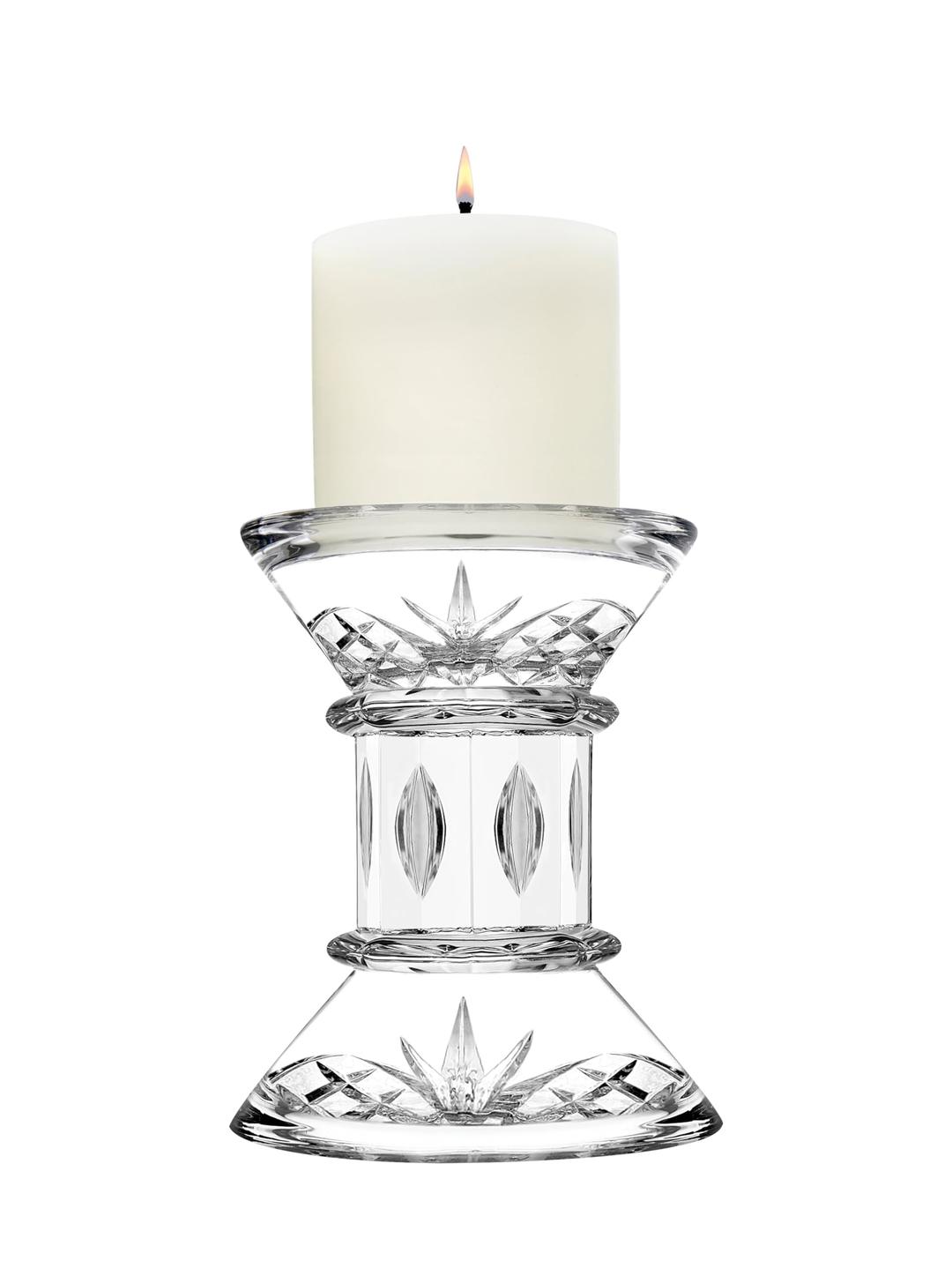 Godinger Pillar Candle and Candleholder Set, Candlestick Holder, Crystal Candle Stand, Candle Holders, Includes Pillar Candle - Dublin Collection