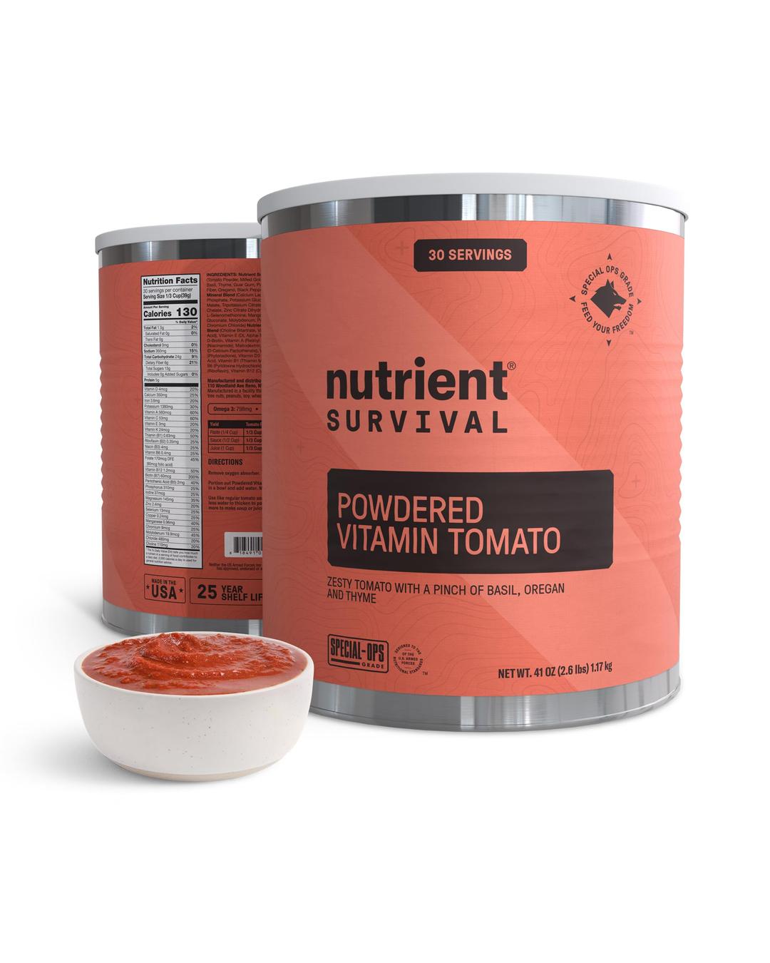 Nutrient Survival Tomato Powder, Powdered Vitamin Tomato (30 Servings) Emergency Food Supply & Camping Supplies for Soups, Sauces, Meatloaf, 40 Nutrients, Shelf Stable up to 25 Years, One Can