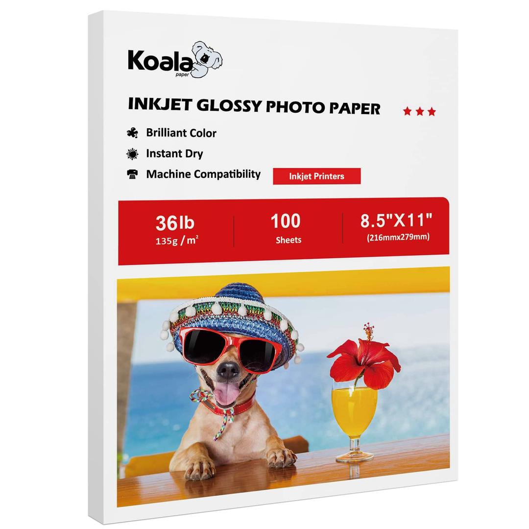 Koala Glossy Thin Inkjet Printer Paper for DIY Chip Bag and Print Brochure Flyer 8.5x11 Inches Glossy 100 Sheets 36LB