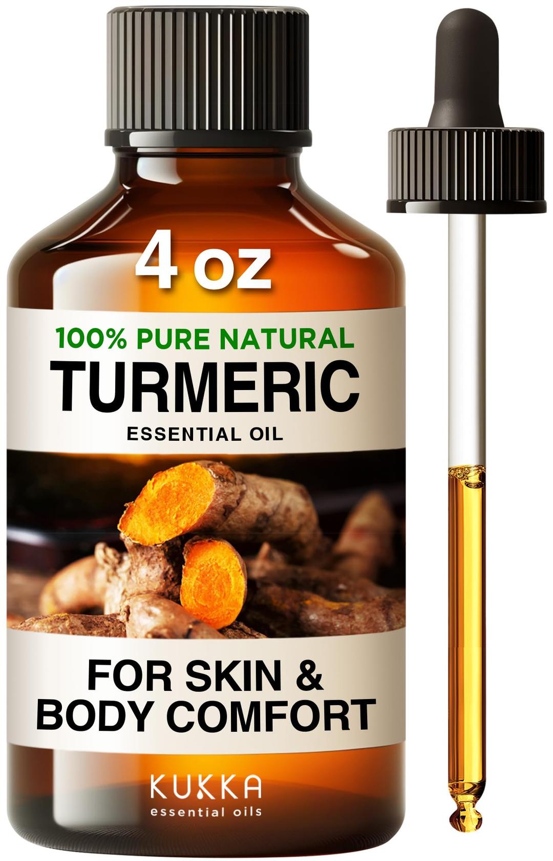 Kukka Turmeric Oil for Skin - 4 Fl Oz - 100% Pure Natural Turmeric Essential Oil for Diffuser - Turmeric Oil for Face Hair Aromatherapy Bath Bombs Soaps Making Scent - Turmeric for Body