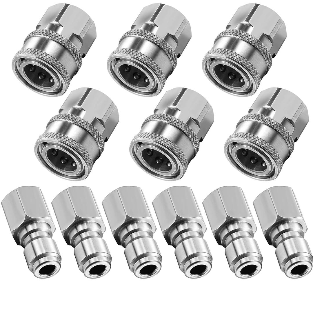 FENG PAI 12Pcs NPT 3/8 Inch Pressure Washer Adapter Set, 6 Sets Stainless Steel Internal Male and Female Quick Connector Kit, Pressure Washer Internal Female and Male Thread Fitting