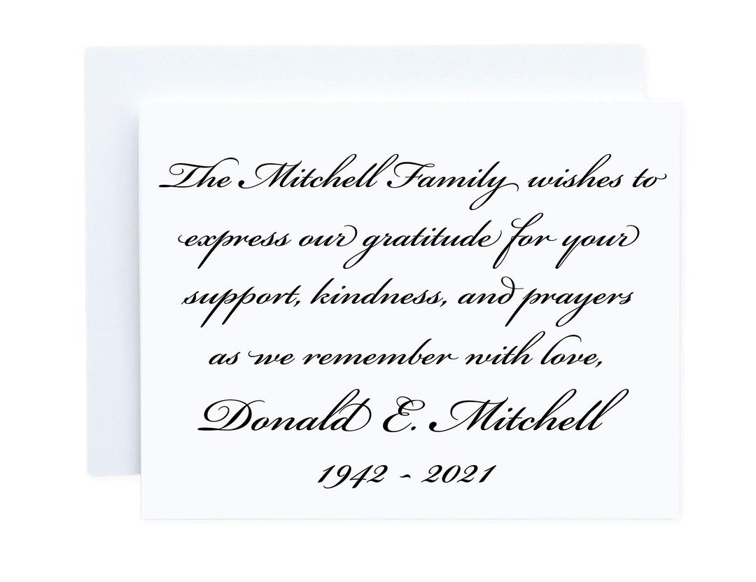 Personalized Memorial Thank You Cards with Envelopes, Choose Quantity and Ink Colors, Custom Funeral Pre Printed Thank You Cards Words Inside, Elegant Sympathy Acknowledgement Cards for Funeral FOLDED