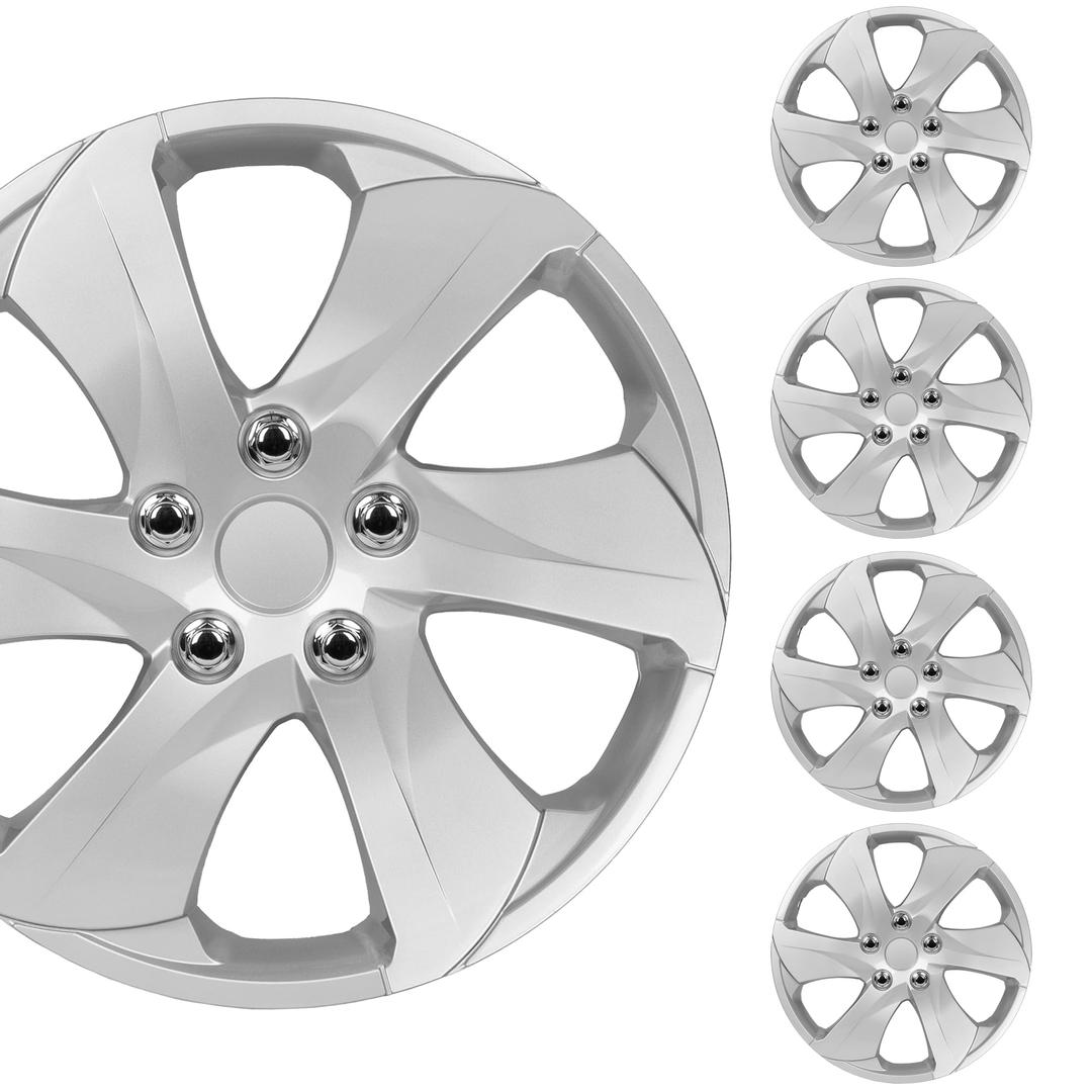 BDK (4-Pack) Premium Classic Silver Hubcaps 16" Wheel Rim Cover Hub Caps Style Replacement Snap On Car Truck SUV - 16 Inch Set