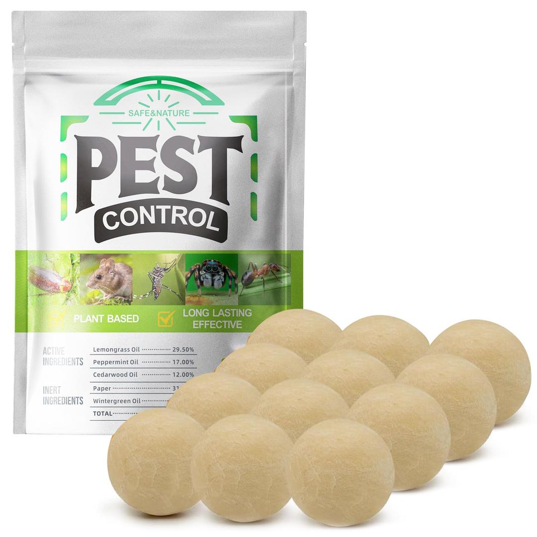 Pest Control Repellent, 12Pcs Peppermint Oil Moth Balls for Rats Mice Deterrent, Safety for Humans & Pets, Pest Control Pouches for Roaches, Ant, Bugs, Spiders, Rats, Insect Defense for House, Yellow