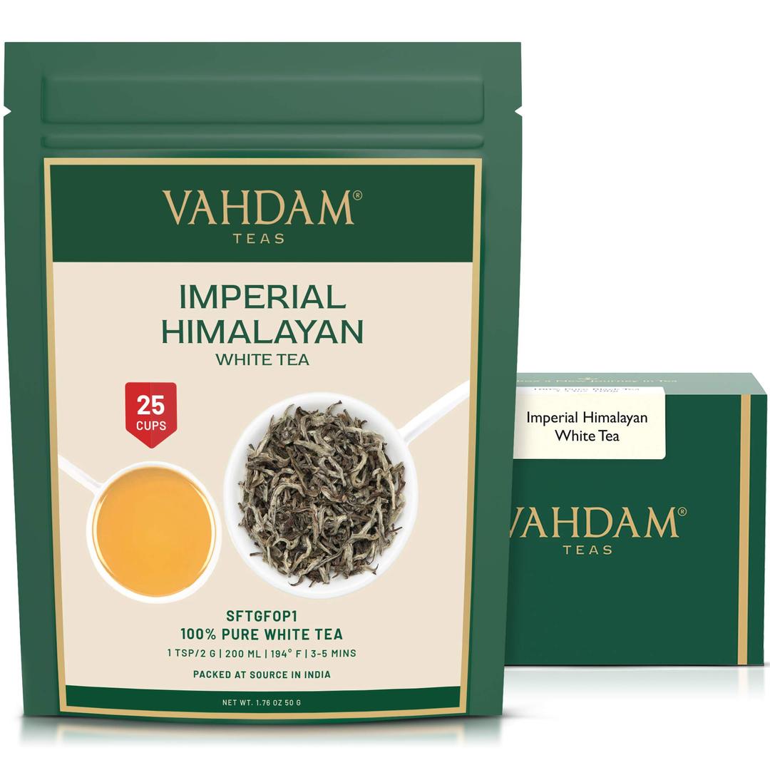 VAHDAMImperial White Tea Leaves From Himalayas (25 Cups/1.76oz) High Elevation Grown, White Tea Loose Leaf Tea | Pure Unblended Loose Leaf Tea | Vacuum Sealed