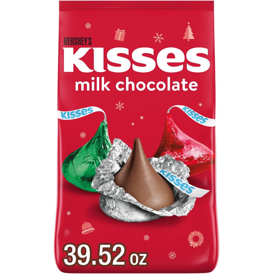 HERSHEY'S KISSES Milk Chocolate, Christmas Candy Bulk Bag, 39.52 oz