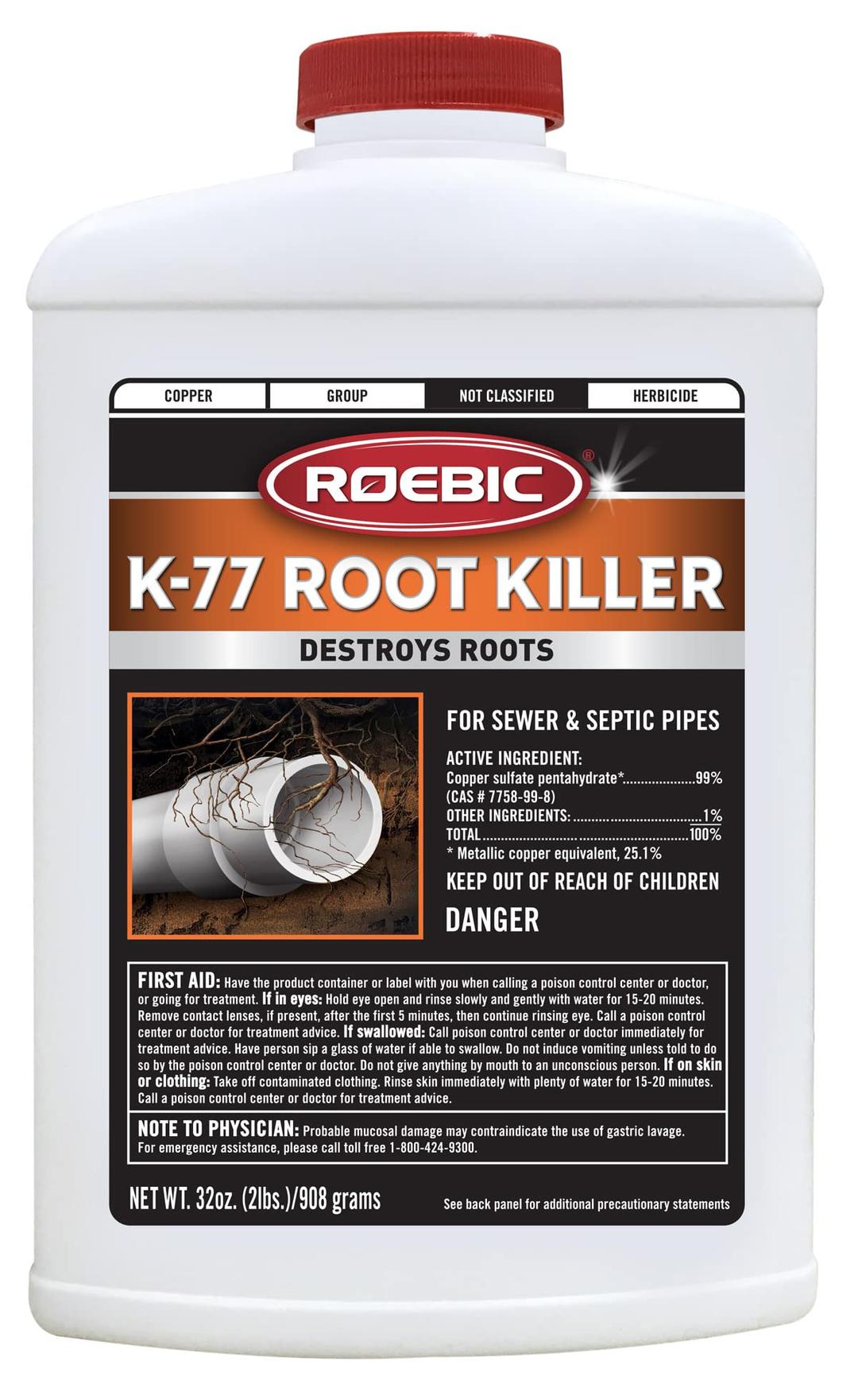 RoebicK-77 Root Killer: Clears Pipes, Stops New Growth, Works for Sewer and Septic Systems - 32 Ounce