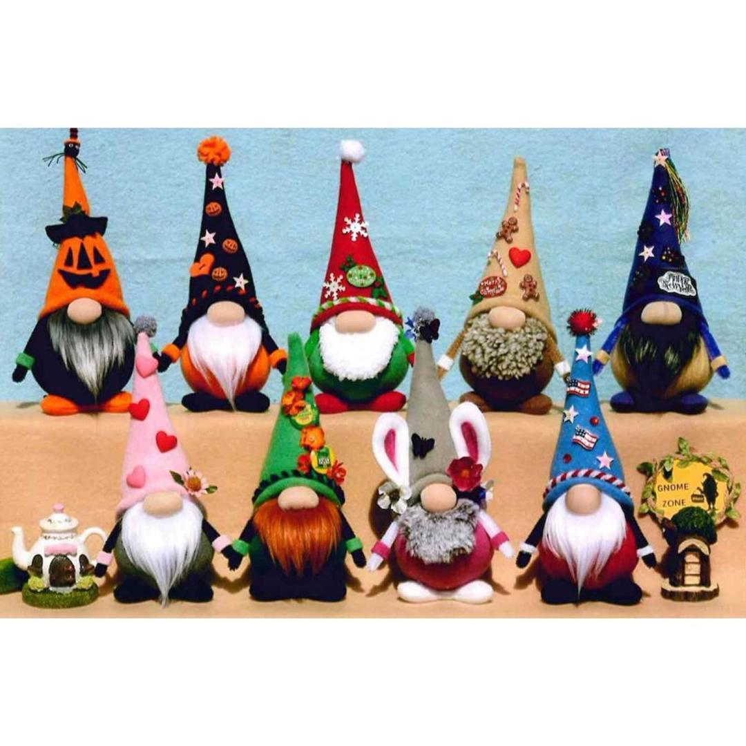 9 Little Holiday Gnomes Doll Patterns 9' Craft Project Christmas, Halloween etc, multi