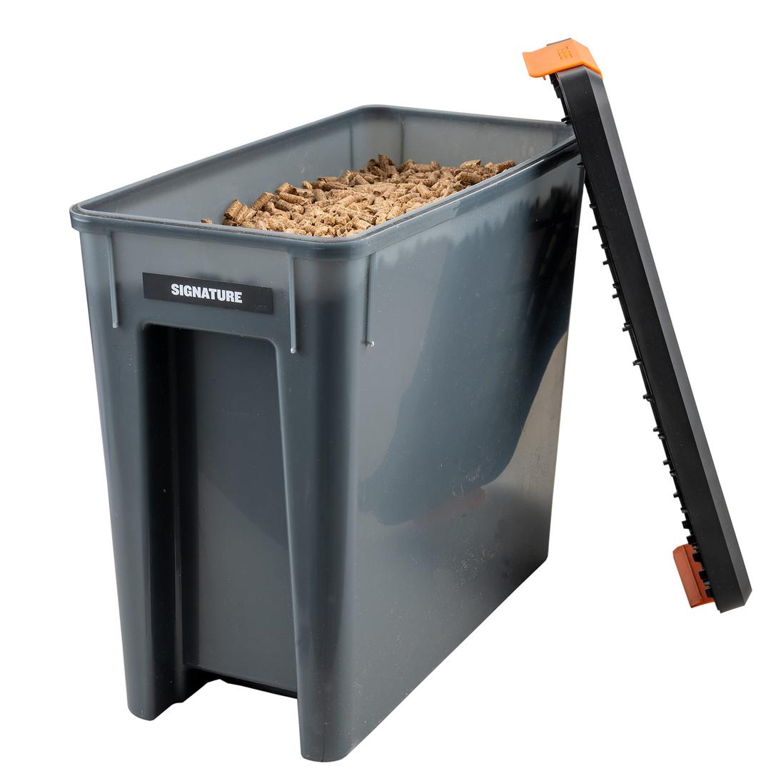 TraegerGrills BAC637 Stay Dry Pellet Storage Bin with Locking Lid, 22lb Capacity Wood Pellet Container with Flavor Stickers, Stackable Design, Airtight Storage for Grill Pellets