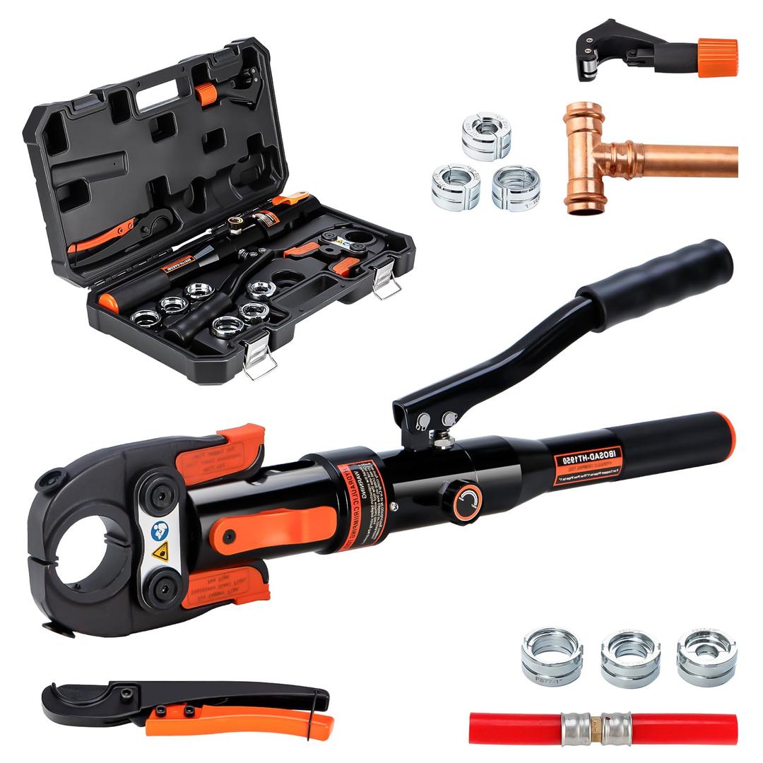 IBOSAD Copper Tube Fittings Hydraulic Pex Pipe Crimping Tools Press Crimper Pressing Pliers for Copper 1/2",3/4" and 1" and F877 Stainless PEX Press Sleeves 1/2",3/4" and 1",Suit for Tee Fitting