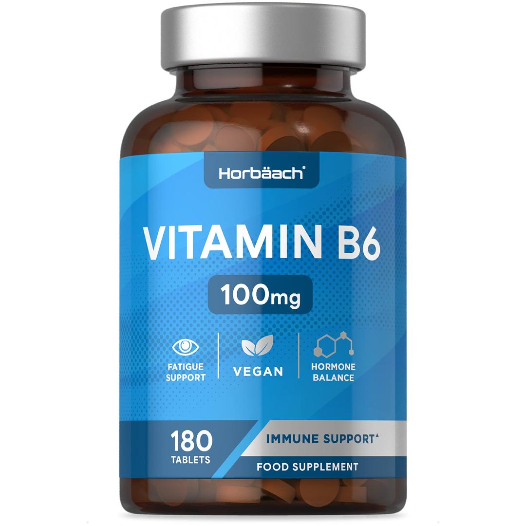 Vitamin B6 100mg | 180 High Strength Tablets | Regulation of Hormonal Activity & Fatigue Support | Suitable for Vegans & Vegetarians | by Horbaach