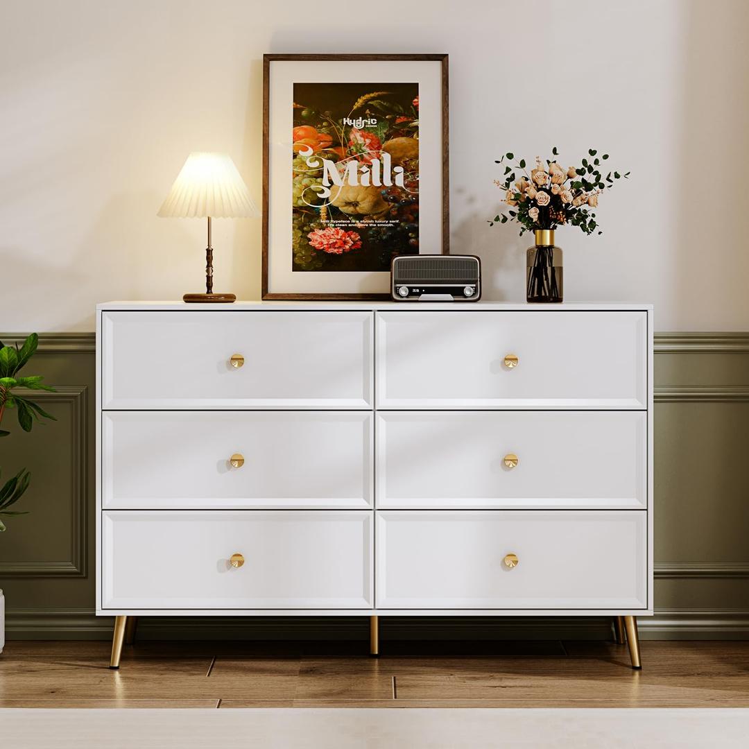 Chrangmay White 6 Drawer Dresser for Bedroom, Large Double Dresser with Wide Drawers, Modern Chest of Drawers,Storage Organizer Dresser,Nursery Dresser,for Living Room, Hallway, Bedroom, Kids Bedroom