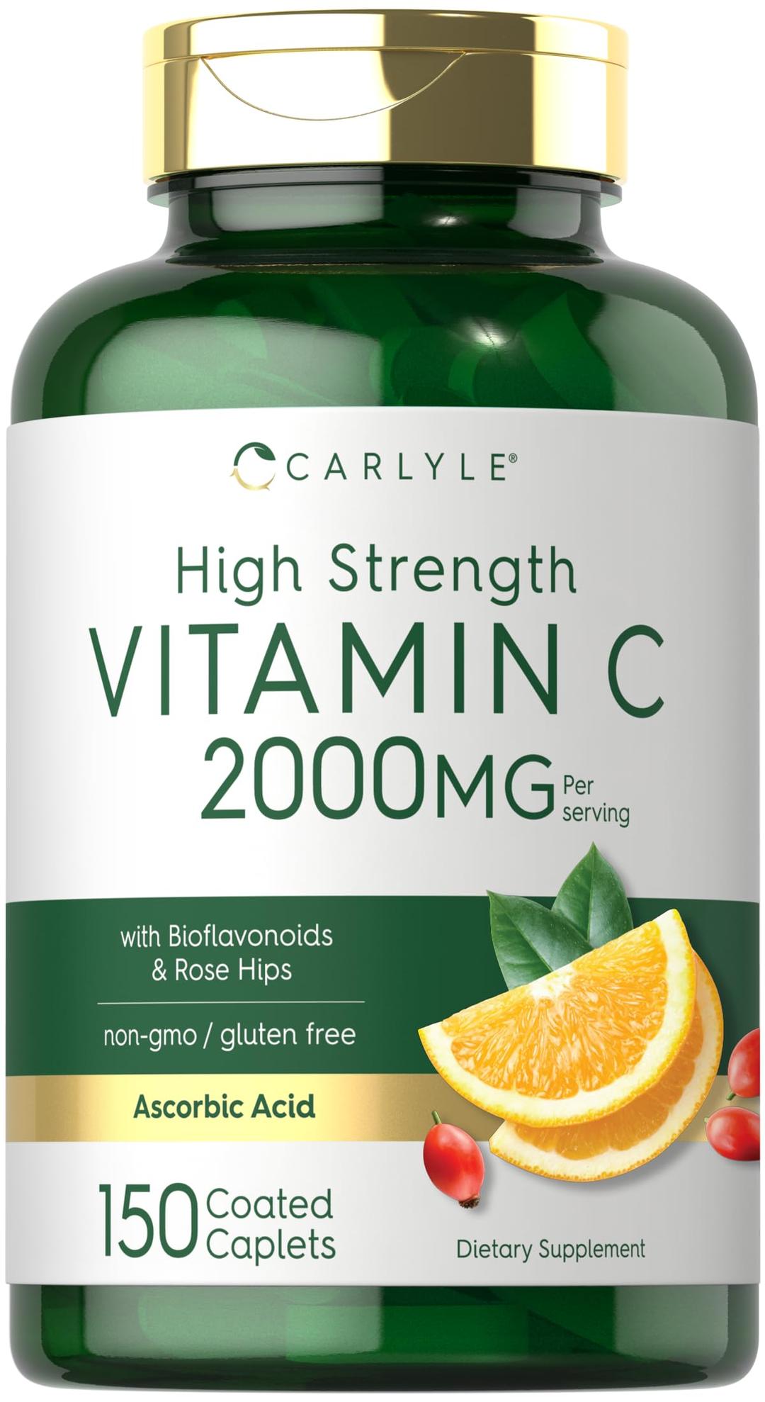 Carlyle Vitamin C 2000mg | with Rose HIPS | 150 Caplets | Vegetarian, Non-GMO, Gluten Free Supplement