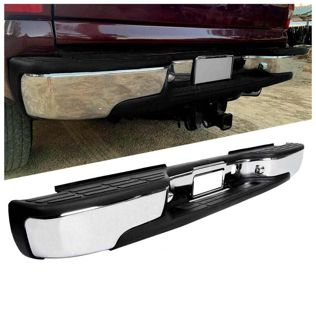 KUAFU Rear Step Bumper Compatible with 1999-2007 Chevy Chevrolet Silverado GMC Sierra 2500 HD 3500 Truck Chrome Steel Replacement for GM1103129 12473000 GM1103141 GM1191121