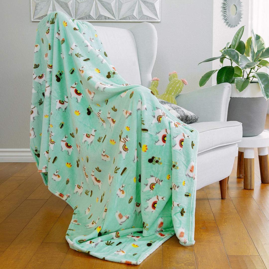 AVAFORT Velvet Plush Home Fleece Throw Blanket for Couch Sofa Bed, Warm Elegant Fuzzy Flannel Blanket for Kid Baby Adults or Pet, Lightweight Soft Cozy Warm Luxury Microfiber Blankets (Llama-Aqua Sky)