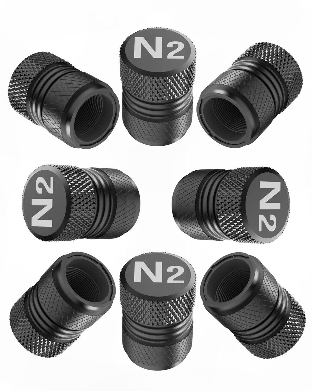 Tire Valve Stem Caps - Tire Air Caps Cover 8 Pack N2 Nitrogen Logo Corrosion Resistant Premium Alloy Universal for Car Truck Motorcycle Bike-Black