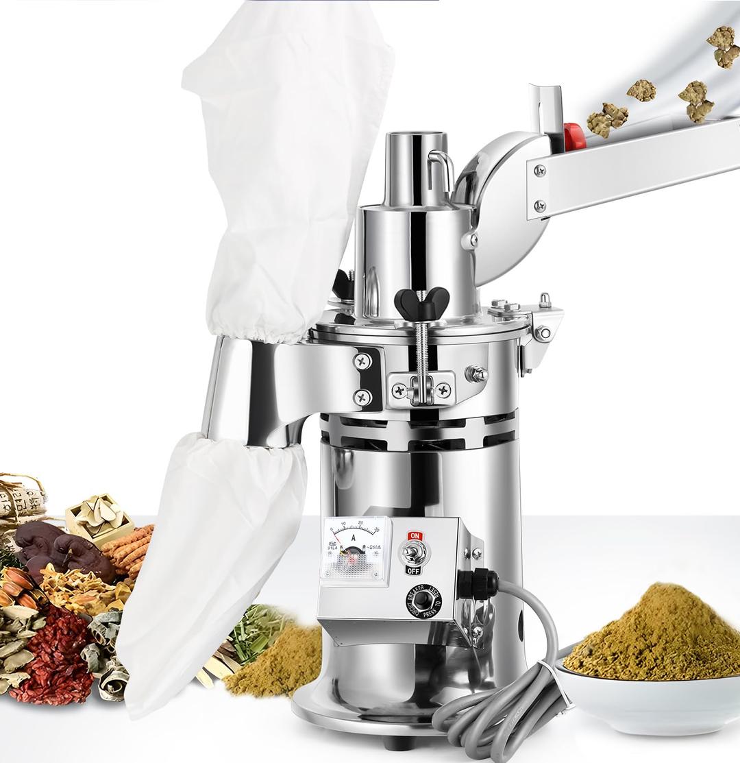 Moongiantgo Hammer Mill Grinder Electric 1200W Continuous Herb Grinder, Capacity 6.6-33 Lbs/H, with 6 Sieve Meshes, Commercial Grinding Machine for Dry Herb Grain Spice Corn Nutmeg, 110V