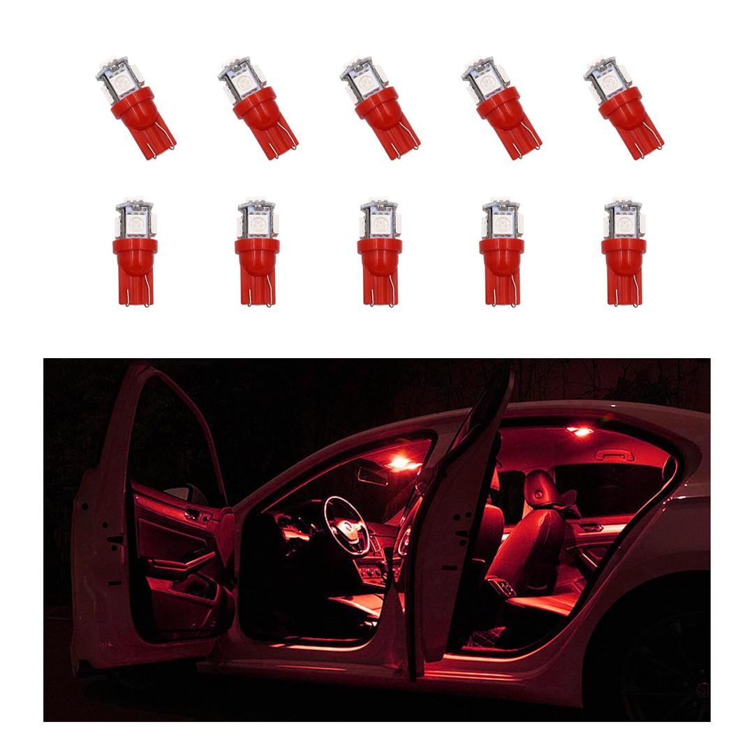 10 PCS Car Interior LED Light Bulb, T10 5050 5SMD LED Car Bulb Kit, Super Bright Automotive Led Replacement Bulbs for Dashboard Dome Map Door Courtesy License Plate Lights (Red)