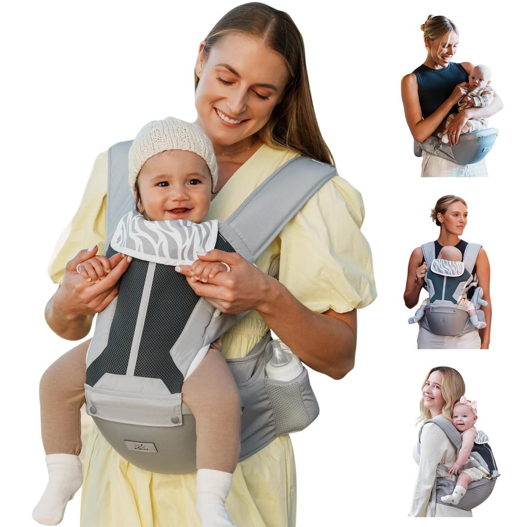 Baby Carrier, MOMTORY Baby Carrier Newborn to Toddler, Safety-Certified 6-in-1 Carrier with Hip Seat, Detachable Baby Holder Carrier, Soft Ergonomic Toddler Support Carrier for 7-50lbs- Grey