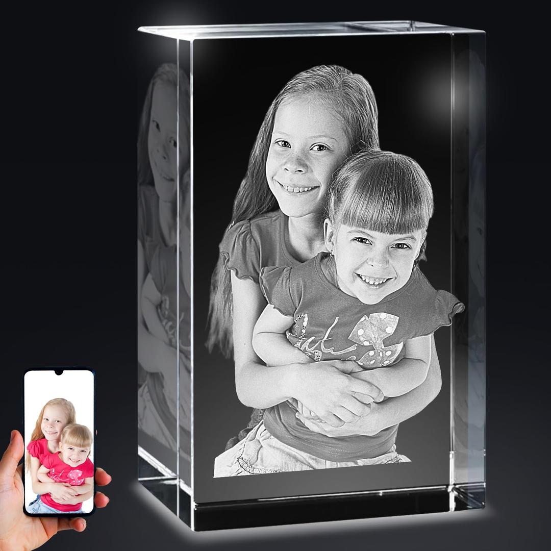 POEM Studio 3D Crystal Photo - 3D Crystal Photo Personalized with Your Photo - 3D Picture in Crystal Idea for Mom, Dad, Weddings, Memorials, Christmas - Crystal Photo Cube