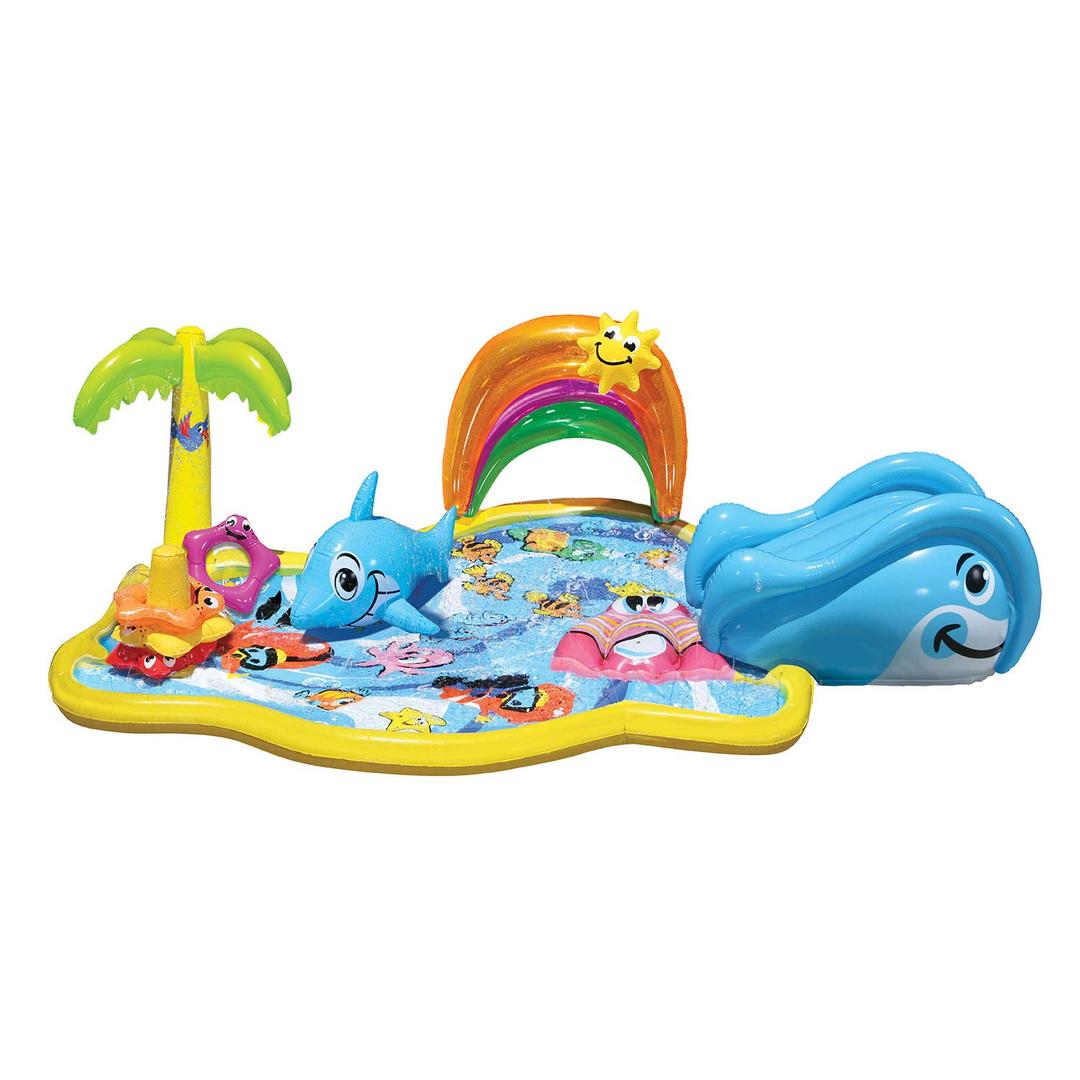 BANZAI Splish Splash Water Park JR, Length: 90 in, Width: 52 in, Height: 24 in, Junior Inflatable Outdoor Backyard Water Splash Toy, Multicolor