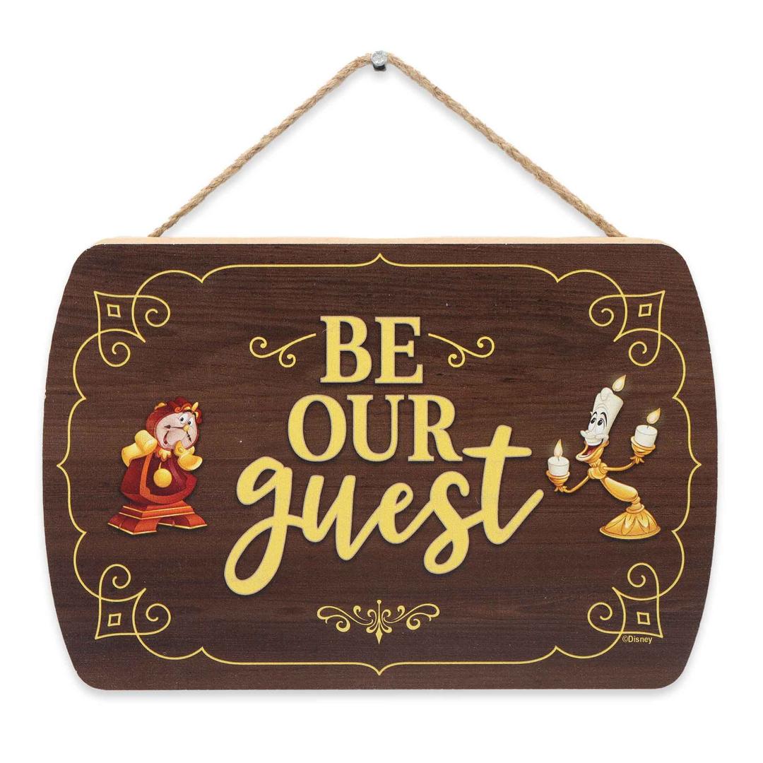 Disney Beauty and The Beast Be Our Guest Hanging Wood Wall Decor - Fun Be Our Guest Sign for Entryway or Guest Room