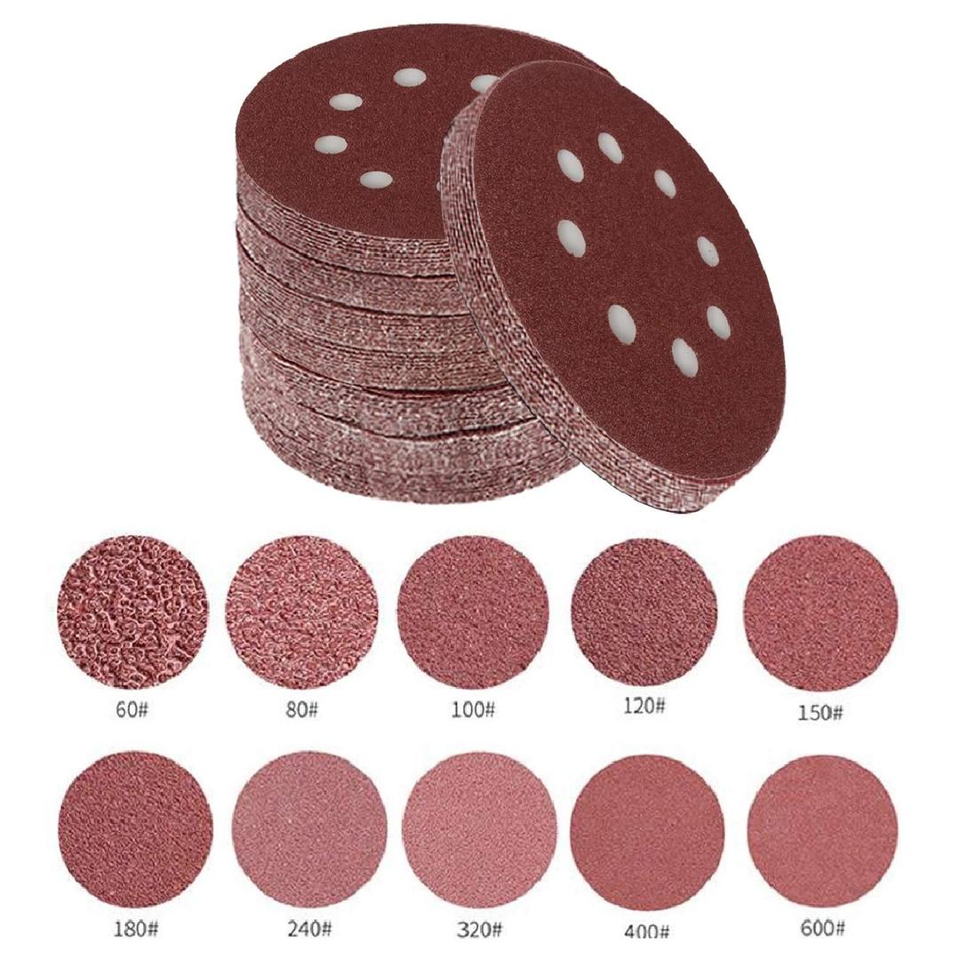 Toowood Sandpaper 100 Pieces 5 Inch with 8 Holes Dustless Hook-and-Loop Circular Sanding Discs Sandpaper Assorted Assortment from 60 to 600 Gritsï¼Ë†60/80/100/120/150/180/240/320/400/600ï¼â€°