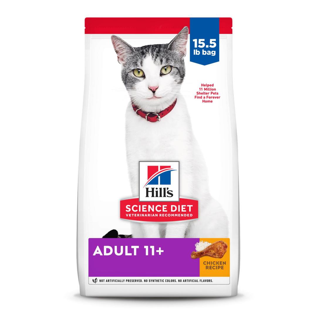 Hill's Science DietAdult 11+, Senior Adult 11+ Premium Nutrition, Dry Cat Food, Chicken Recipe, 15.5 lb Bag