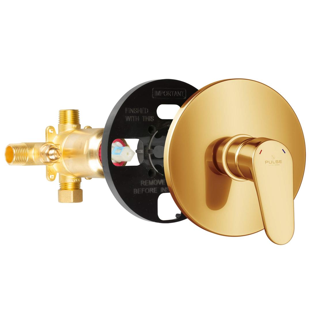 PULSE ShowerSpas 3001-RIV-PB-BG Tru-Temp Mixing Valve, Pressure Balance Rough-In Valve Trim Kit, Round, 1/2" NPT, Brushed Gold