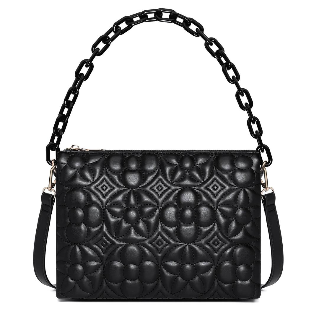 ER.RoulourQuilted Crossbody Bag for Women, Trendy Designer Chain PU Leather Triple Gusset Purses Shoulder Handbags