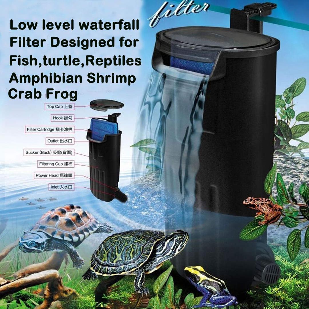 Aquarium Bio Filter Fish Tank Internal Filter Turtle Filter Waterfall Tank Water Clean Pump Bio-Filtration for Coldwater, Tropical Aquarium Turtle Shrimp Frog Crab Up to 130L (600L/H Aquarium filter)