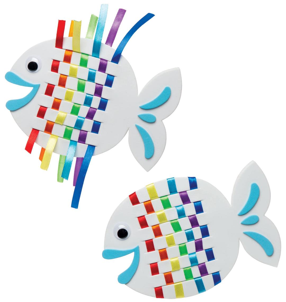 Baker Ross AR516 Rainbow Fish Kits (Pack of 6) -Arts and Crafts Kids Pack Weave Sets for Children, Assorted, 6 Pack