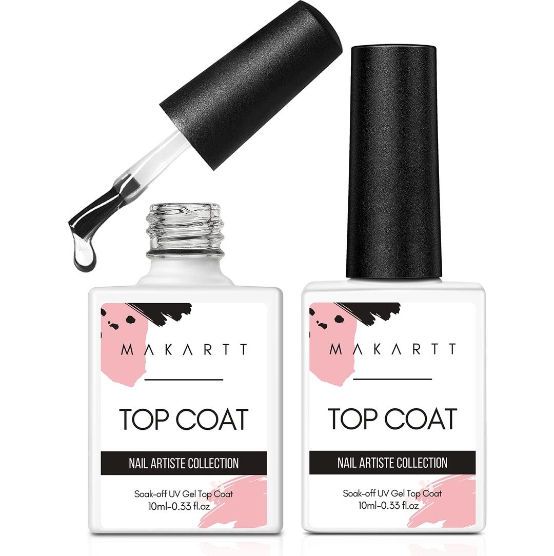 MakarttGel Top Coat - No Wipe Top Coat Glossy Shine Finish Long Lasting 10ML Soak Off Nail Clear UV Nail Lamp Gel for Gel Nail Polish Salon Quality Nail Art Design for Home Use Beauty Gift