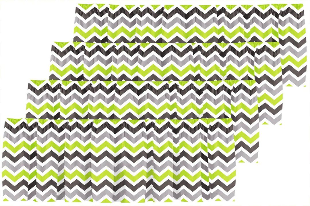 Blackout Lime and White Green and Gray Chevron Rod Pocket Short Window Curtain Valance for Kitchen Bedroom Decor, 52" x 18", Green and Gray, 4 Panels