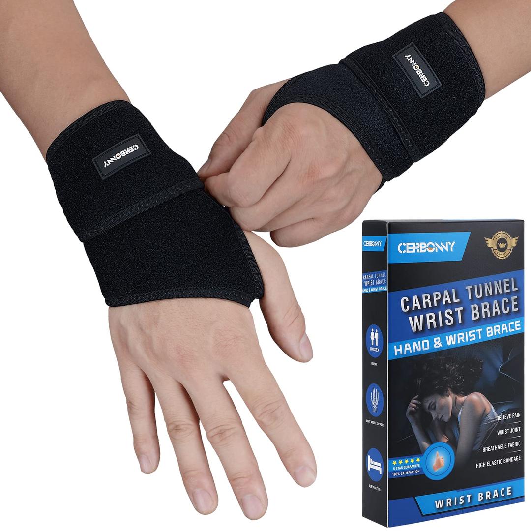 Carpal Tunnel Wrist Brace,2Pack Wrist Support Brace Adjustable Wrist Strap Reversible Wrist Brace for Sports Protecting/Tendonitis Pain Relief/Carpal Tunnel/Arthritis-Right&Left