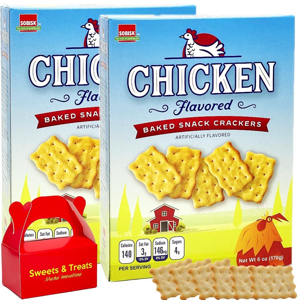 Chicken Cracker Snack | Baked Crackers Chicken Flavor | Great with Soup Broth Salad Cheese Spreads Dip | Party Snacks Appetizer Hiking Camping Emergency Food School Movie Night (Original 2 Pack Boxes (6.0 oz Each))